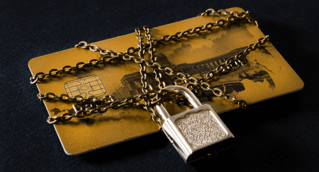 Card in chains with lock