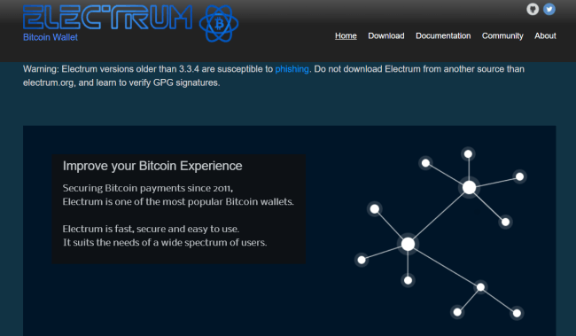Screenshot of electrum.org