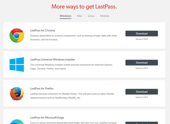 Screenshot of lastpass.com