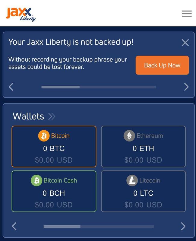 Back Up Now on Jaxx Wallet