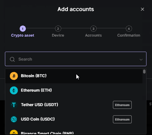 ledger live account coin selection
