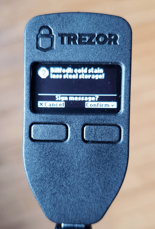 Sign message with on Trezor One device